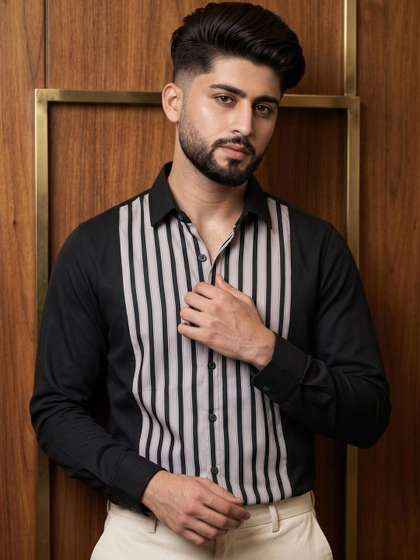N AND J Men Striped
                        Casual Shirt
