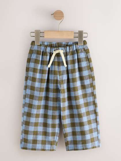 NEXT Boys Gingham
                    Checked Linen Blend Wide Fit Trousers
