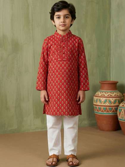 Readiprint Boys Ethnic
                    Motifs Printed Regular Pure Cotton Kurta with
                    Pyjamas