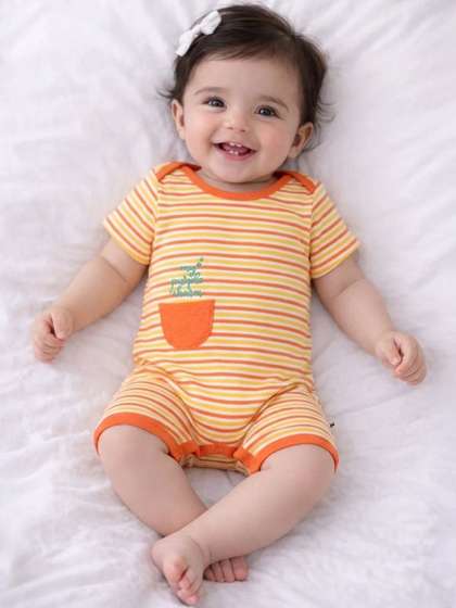 Purple United Kids
                    Infant Baby Orange Multicolor Stripes Cotton Romper