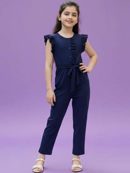Dripteen Girls Elegant
                    Pleated Ruffle Sleeve Jumpsuit