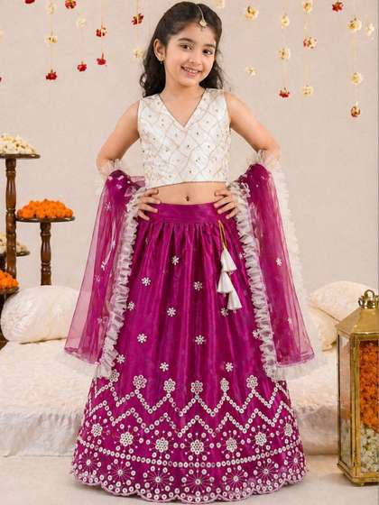 Sainur creation Girls
                    Embellished Thread Work Ready to Wear Lehenga &
                    Blouse With Dupatta