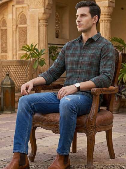 TERROFAB Men Classic
                        Tartan Checks Checked Casual Shirt