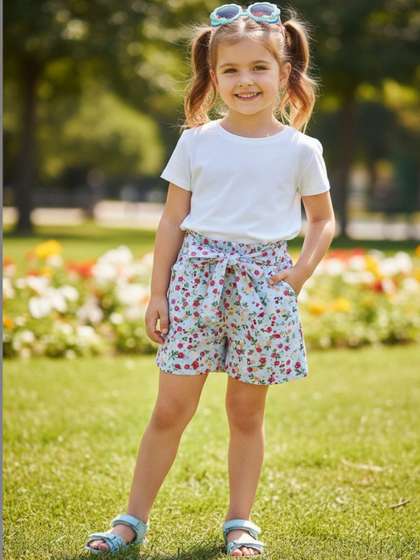 V-Mart Girls Floral
                    Printed Shorts