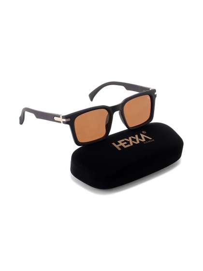 HEXXA Unisex Brown Lens
                    & Black Square Sunglasses with