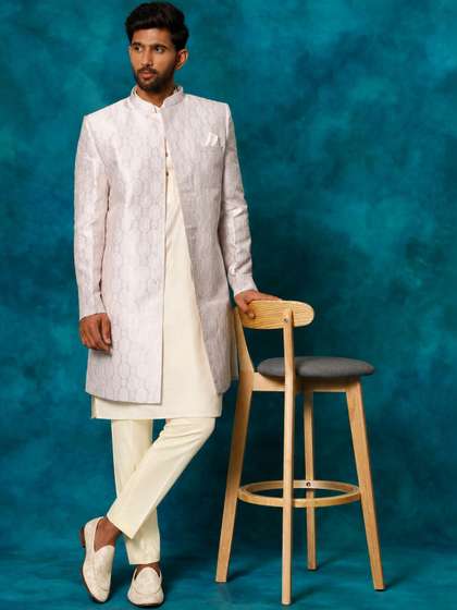 VASTRAMAY Woven
                        Design Mandarin Collar Indo-Western Sherwani
                        Set