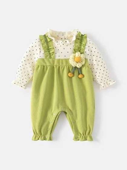 Wunderwoo Girls Printed
                    Pure Cotton Round Neck Long Sleeves Rompers