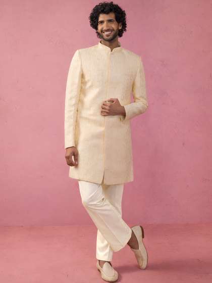 VASTRAMAY Self
                          Design Mandarin Collar Indo-Western Sherwani
                          Set