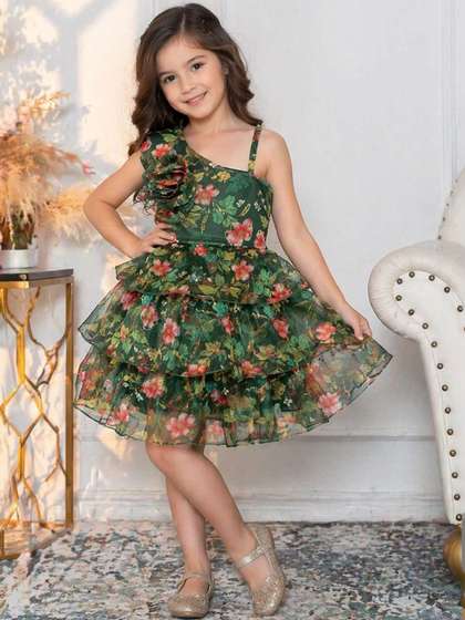 Superminis Floral Print
                    One Shoulder Crepe Fit & Flare Dress