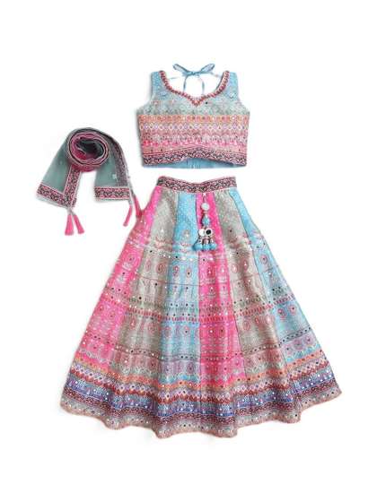Sangria Girls
                      Embellished Sweetheart Neck Lehenga With Choli
                      & Dupatta