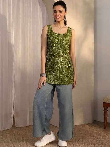 THE BEHRUZ THEORY Green Printed Short Kurti
