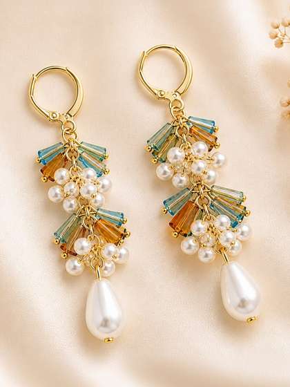 SSKL EXCLUSIVE
                        Gold-Plated Artificial Stones Studded Geometric
                        Drop Earrings