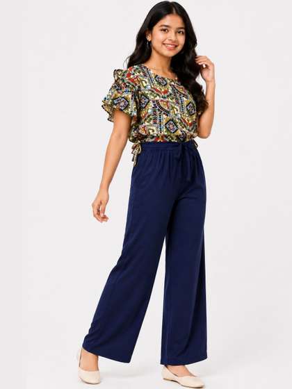 HERE&NOW Girls
                    Printed Round Neck Top With Trousers
