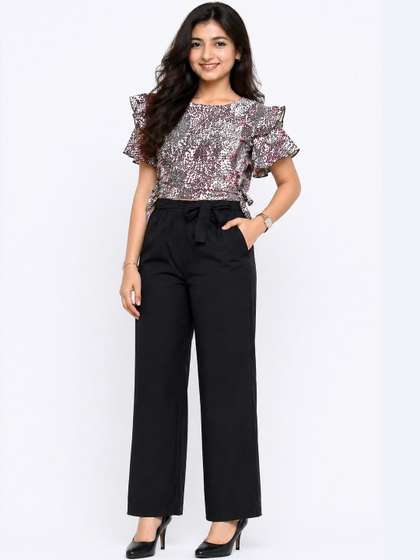 HERE&NOW Girls
                      Printed Round Neck Top With Trousers