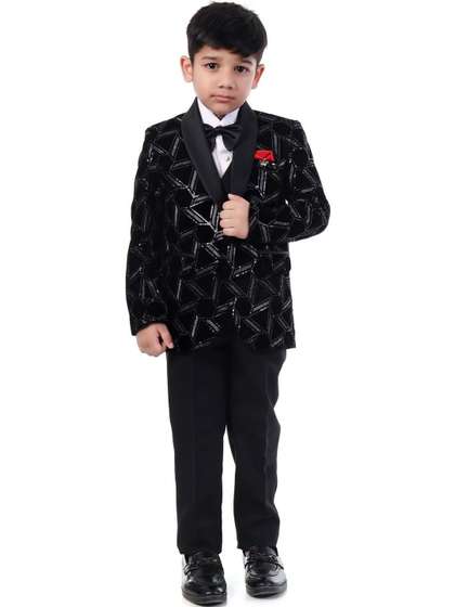 Huggle Boo Black Velvet
                    Embroidered Tuxedo Suit Set - 5 Piece
