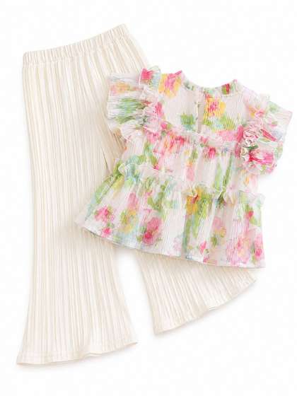 YK Girls Printed Top
                    with Trousers