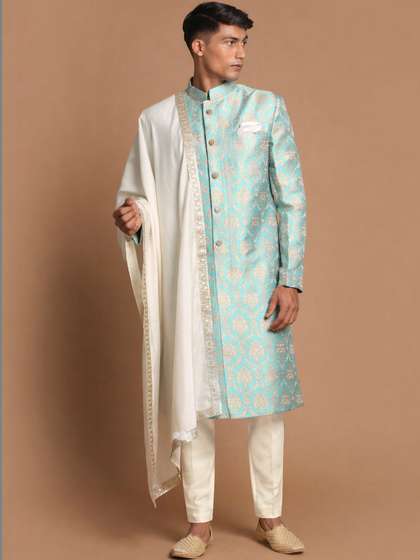 VASTRAMAY
                          Embroidered Mandarin Collar Indo-Western
                          Sherwani Set