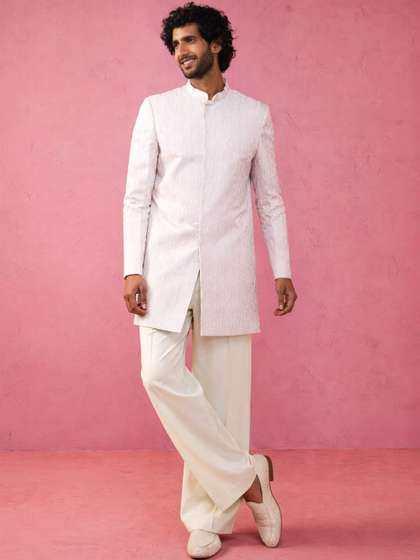 VASTRAMAY Woven
                        Design Mandarin Collar Indo-Western Sherwani
                        Set