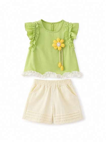 YK Girls Round
                            Neck Top With Shorts