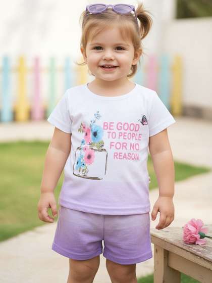 V-Mart Girls Printed
                      T-shirt with Shorts