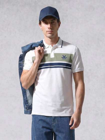 WROGN Striped Polo
                        Collar Pure Cotton Slim Fit T-shirt