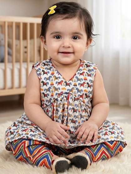 Sangria Girls
                        Printed Pure Cotton V-Neck Kurta & Dhoti
                        Pants