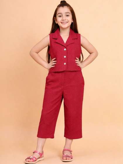 YK Girls Lapel Collar
                    Top with Pant Set