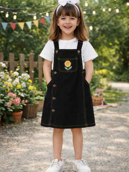 Superminis Girls
                      Embroidered Denim Dungaree With T-shirt