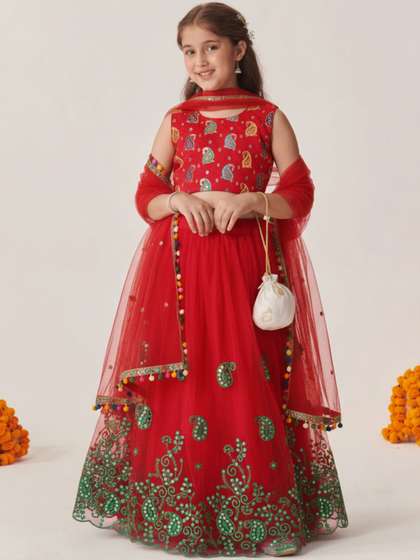 Sainur creation Girls
                      Printed Thread Work Ready to Wear Lehenga &
                      Blouse With Dupatta