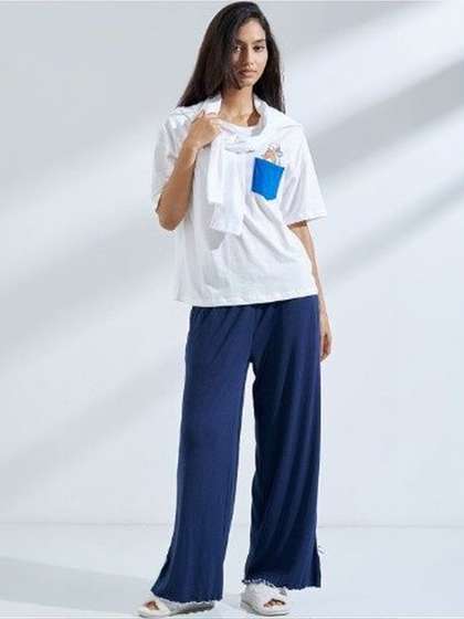 HERE&NOW
                          Cotton Round Neck Regular Lounge Tshirts