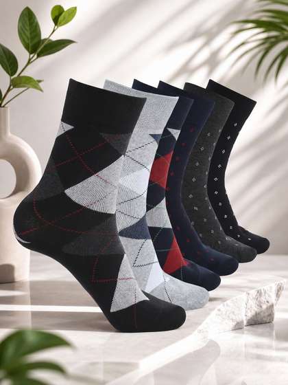 CRUSSET Men Pack
                          of 6 Men Assorted Patterned Calf Length Formal
                          Socks