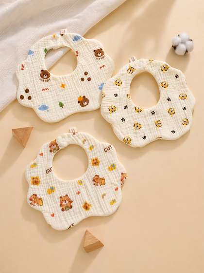 Little Surprise Box Pack
                    Of 3 Multi Print Muslin Adjustable Bibs Set