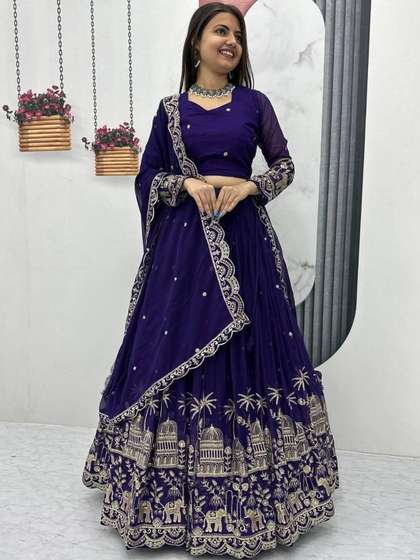 TAJOO Embellished
                        Sequinned Semi-Stitched Lehenga & Unstitched
                        Blouse With Dupatta
