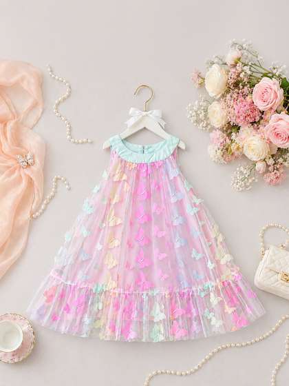 Sparklepop Girls Floral
                    Printed Round Neck A-Line Midi Dress