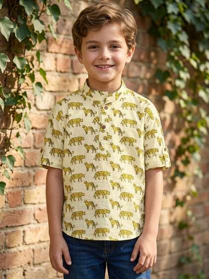 Sangria Boys Tiger
                    Printed Pure Cotton Mandarin Collar Shirt