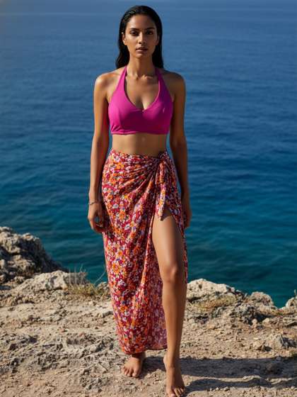 Aoba Orange Printed
                        Wrap-Around Swim Cover-Up Sarong