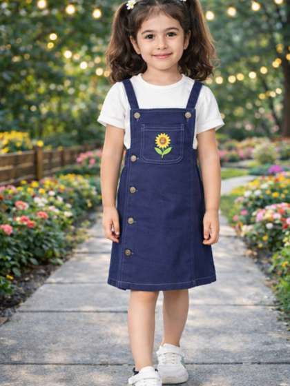 Superminis Girls
                    Embroidered Denim Dungaree With T-shirt