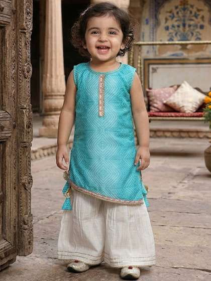 Sangria Girls Printed
                      Pure Cotton Round Neck Kurti & Sharara