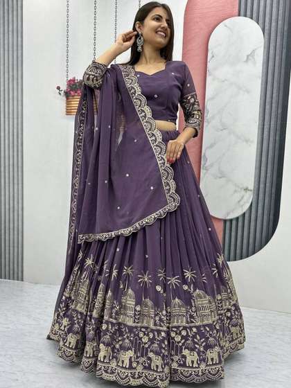 TAJOO Embroidered
                        Sequinned Semi-Stitched Lehenga & Blouse
                        With Dupatta