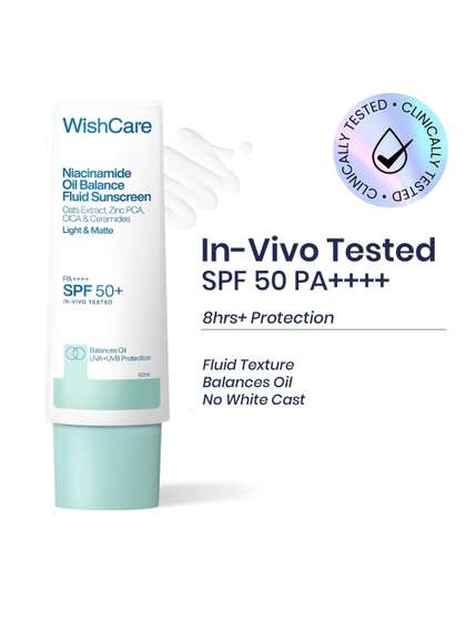 WishCare SPF50
                        Niacinamide Oil Balance Fluid Sunscreen for Face
                        - In-Vivo Tested 50 ml