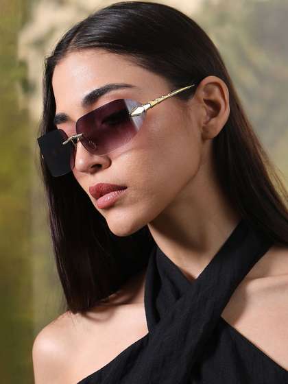 HAUTE SAUCE Women
                          Purple Lens & Gold-Toned Rectangle
                          Sunglasses with