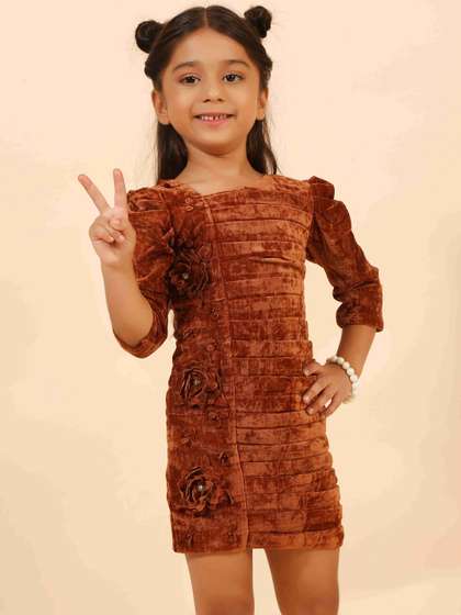 SUNBY Girls Puff Sleeve
                    Bodycon Dress