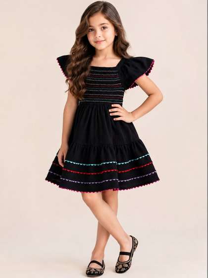 YK Embroidered Flutter
                    Sleeve Fit & Flare Dress