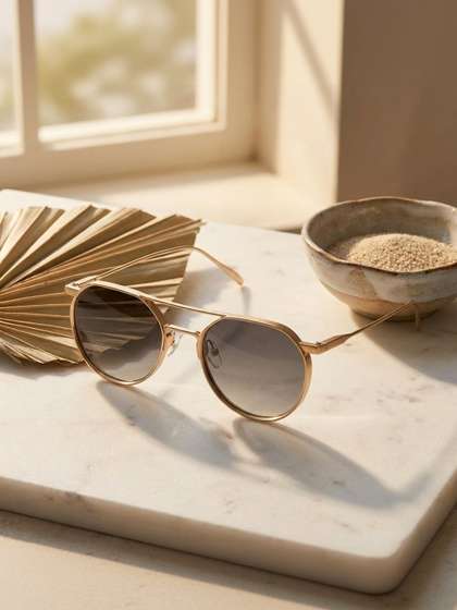 RUGGINE Unisex Black
                        Lens & Gold-Toned Square Sunglasses with