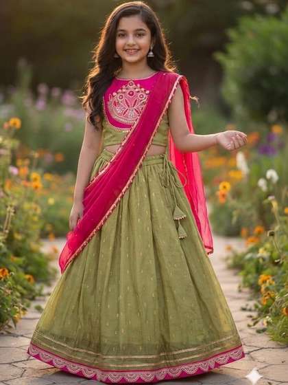 RJ ONLINE Girls Floral
                    Woven Design Ready to Wear Lehenga & Blouse With
                    Dupatta