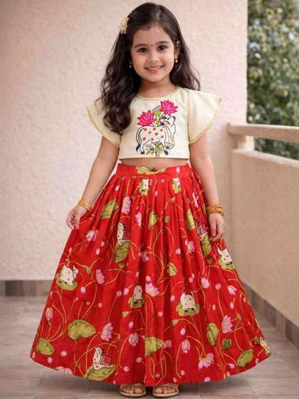 Sangria Girls
                    Embroidered V-Neck Flared Lehenga Choli