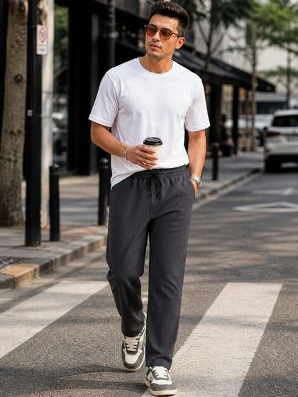 SZN Men Regular
                          Fit Textured Track Pants