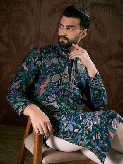 House of Pataudi
                        Printed Mandarin Collar Calf Length Straight
                        Kurtas