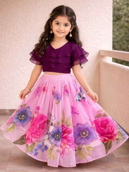 Sangria Girls Printed
                      V-Neck Flared Lehenga Choli