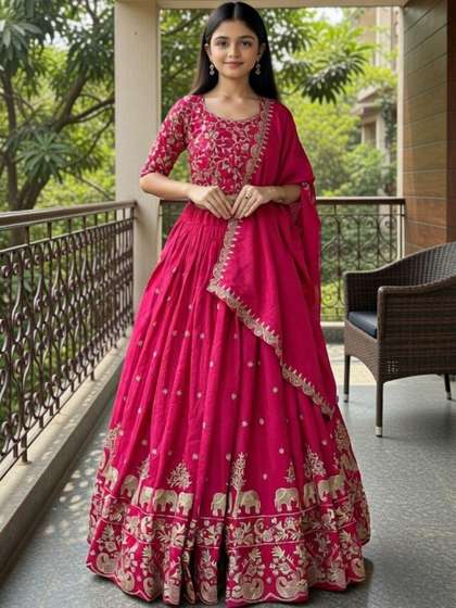 Closin Girls Embroidered
                    Thread Work Ready to Wear Lehenga & Blouse With
                    Dupatta